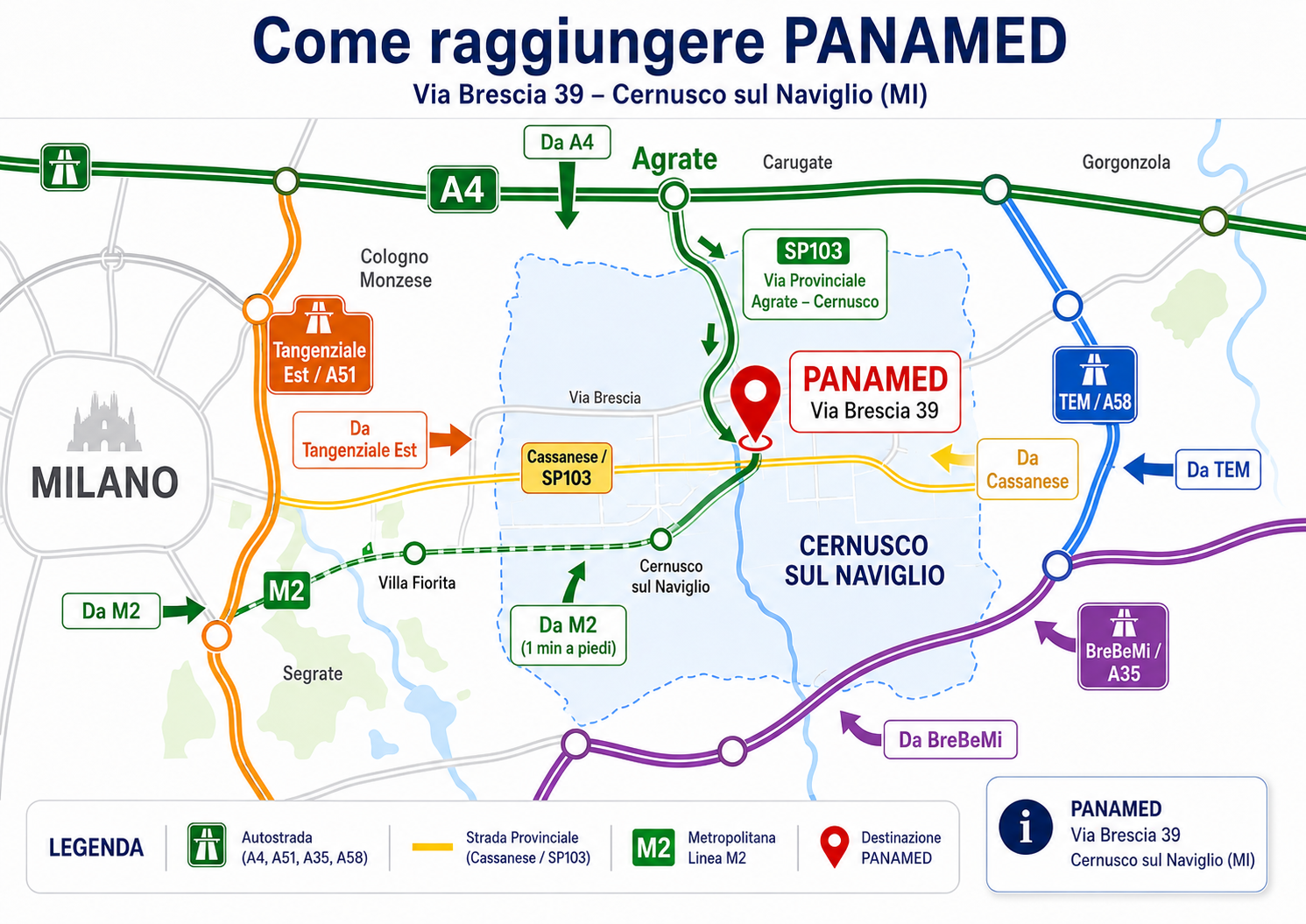 Cartina per raggiungere Panamed a Cernusco sul Naviglio
